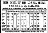 Time table for the Lowell Mills