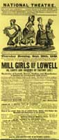 Advertisement for "Mill Girls of Lowell" at National Theatre