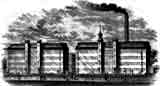 black and white drawing of large smokey factory