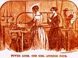 illustration of women standing beside loom
